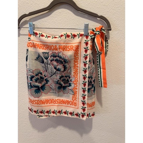 Commense Skirt Womens Small Multicolor Floral Satin Wrap Tie Mini Scarf Print - Picture 4 of 16